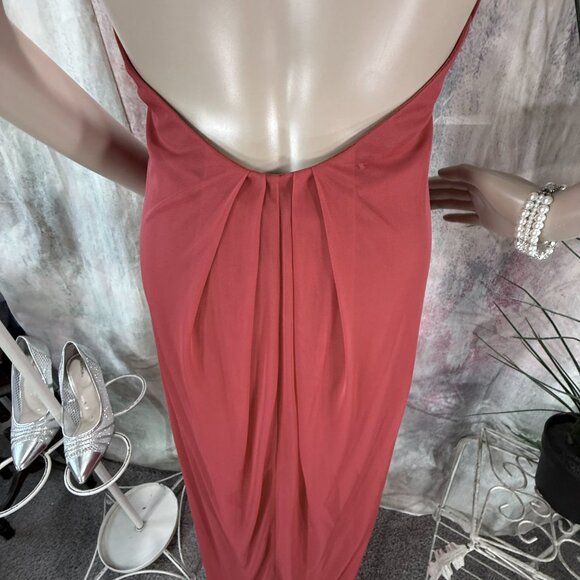 📌 One-Shoulder Draped Chiffon Beaded Plated Bodice Gown Deep Back Neckline - Picture 10 of 16